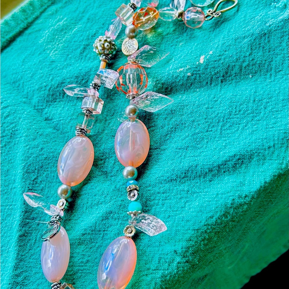 Handmade Luxury Blush Pink  Necklace  w sterling silver charms